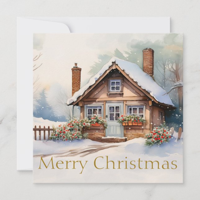 God jul Cabin i snöslandskap (Framsida)