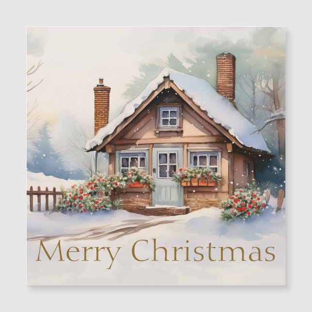 God jul Cabin i snöslandskap (Framsida)