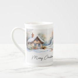 God jul Cabin i snöslandskap Benporslin Mugg