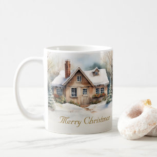 God jul Cabin i snöslandskap Kaffemugg