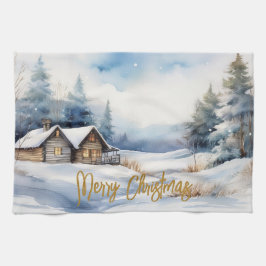 God jul Cabin i snöslandskap Kökshandduk