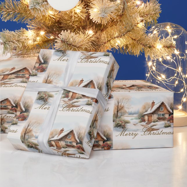 God jul Cabin i snöslandskap Presentpapper (Helgdagar)