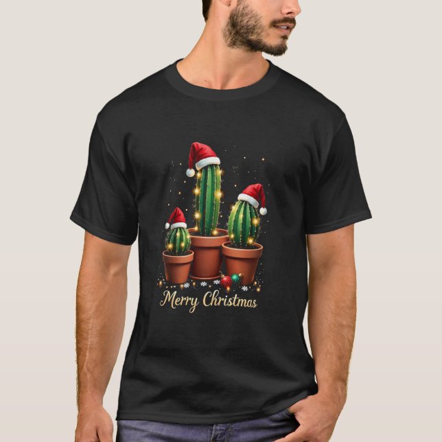 God jul Cactus Julafton Träd Ljus Santa Cac T Shirt (Framsida)