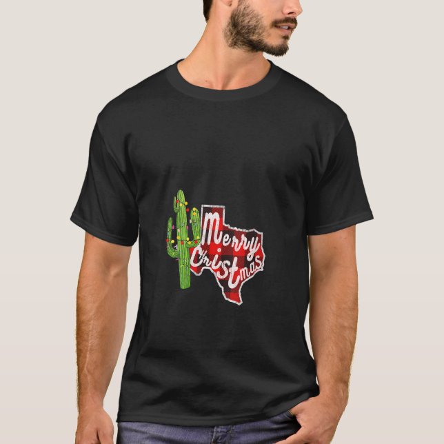 God jul Cactus Julafton Träd Ljus Texas Buff T Shirt (Framsida)