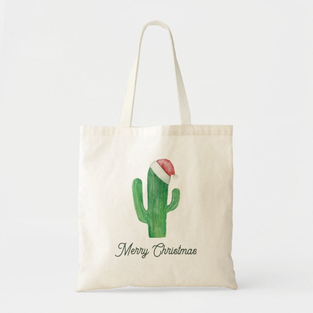 God jul Cactus med Santa Hat | Helgdag Tygkasse (Framsidan)