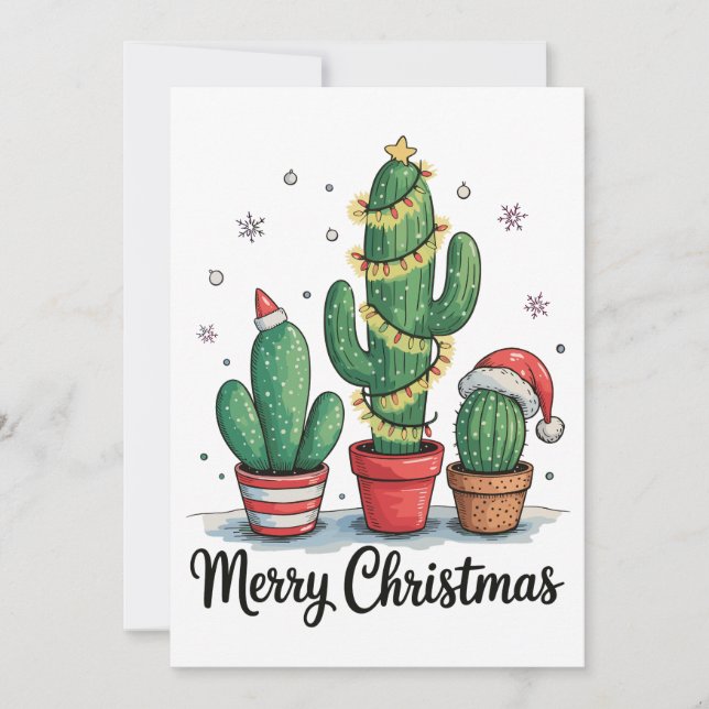 God jul Cactus Träd Festive Julafton Ljus Julkort (Framsida)