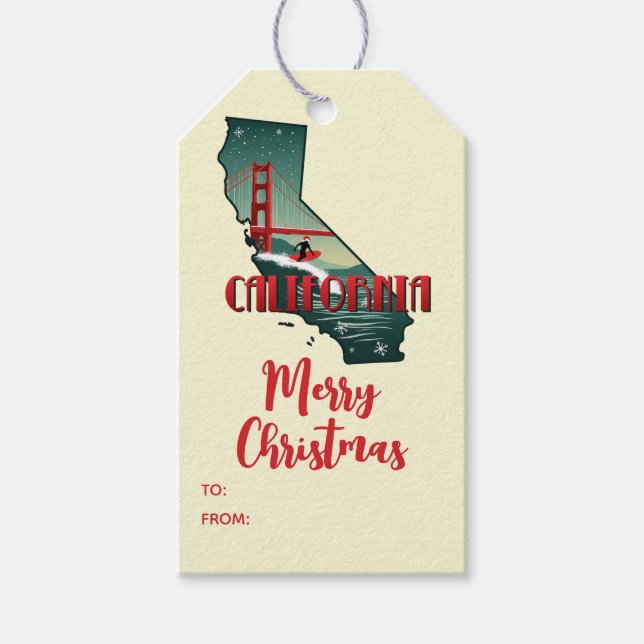 God jul California Retro Helgdag Presentetikett (Framsidan)