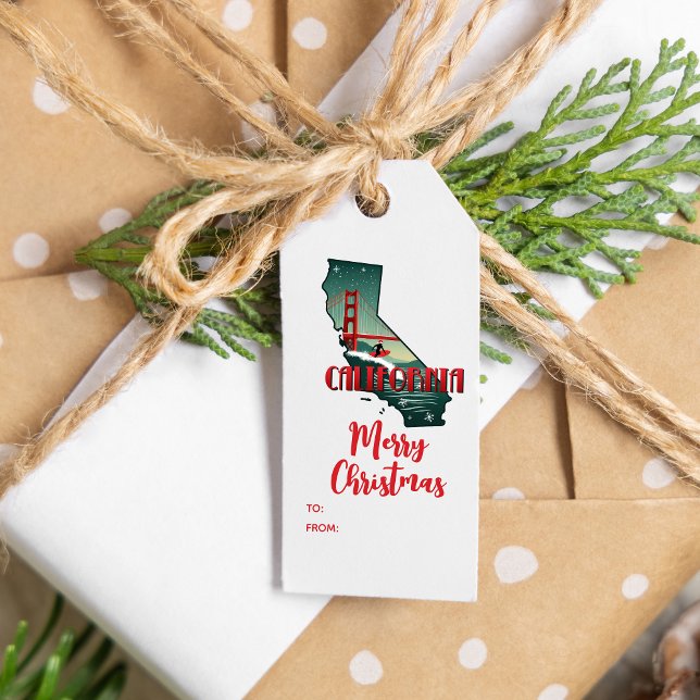 God jul California Retro Julafton Helgdag Presentetikett (Text is editable, change the greeting & add names if required)