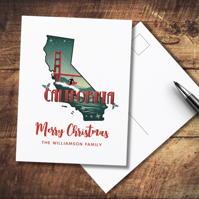 God jul California State Helgdag Postcard Helg Vykort (Personalize postcard front with your details.  Reverse is blank for your handwritten message)