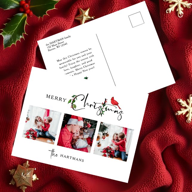 God jul Calligraphy Botanical 3 Photo Helg Vykort (Skapare uppladdad)