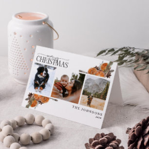 God jul Calligraphy Citrus Botanical Photo Helgkort