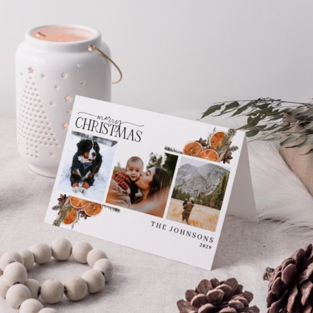 God jul Calligraphy Citrus Botanical Photo Helgkort (Get into the holiday spirit with a heartfelt folded christmas card! 🎅)