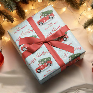 God jul Calligraphy Cute Rustic Red Lastbil Presentpapper