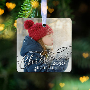 God jul Calligraphy Navy Blue Play Photo Julgransprydnad Keramik