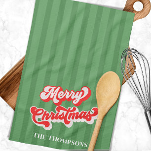 God jul Calligraphy Retro Stil Red Grönt Kökshandduk