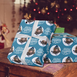 God jul Calligraphy Round Photo Blue Presentpapper