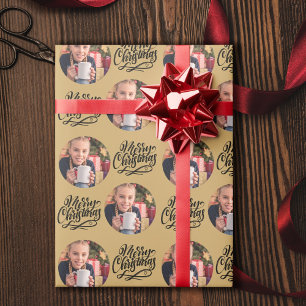 God jul Calligraphy Round Photo Guld Presentpapper