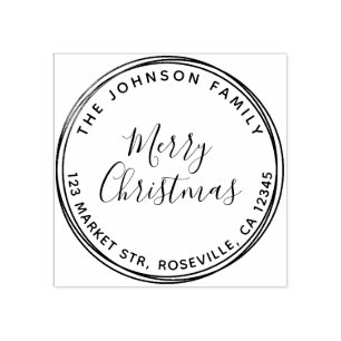 God jul Calligraphy Round Returadress Stämpel