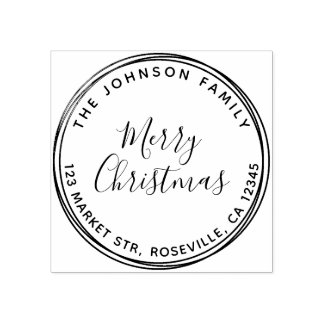 God jul Calligraphy Round Returadress Stämpel