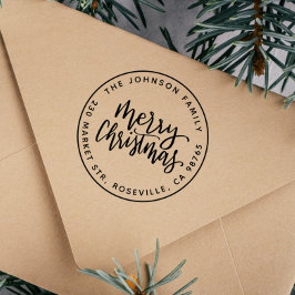 God jul Calligraphy Round Returadress Stämpel