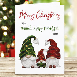 God jul Calligraphy Rustic Gnome Family Helgkort