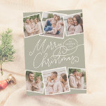 God jul Calligraphy Sage Grönt 6 Foton Julkort<br><div class="desc">Sprid helgdag munter med det här charmerande grönten Julfotokort! Framsidan har "God jul" i en lekfull, handskriven kalligrafi, med din familj namn och året inklämt i en av blommorna. Lägg till en personlig beröring med sex anpassningsbars bilder - tre överst och tre vid grund - i en roligt, något roterat...</div>