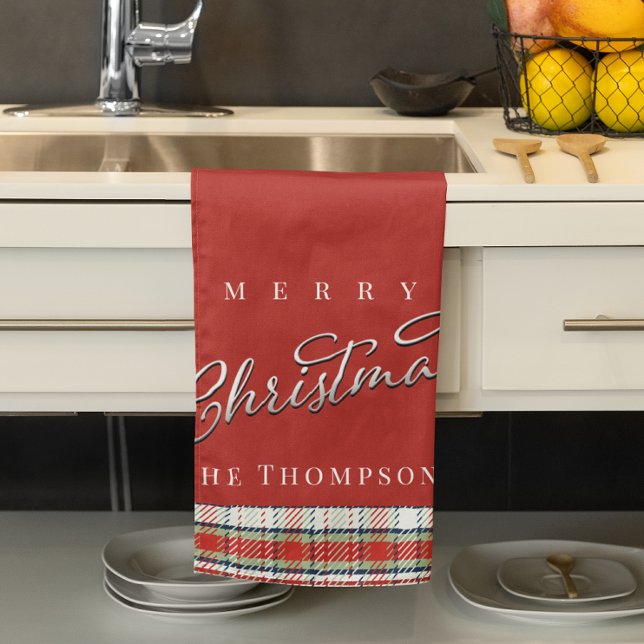 God jul Calligraphy Script Cute Red Play Kökshandduk (Merry Christmas classic red custom kitchen towel)