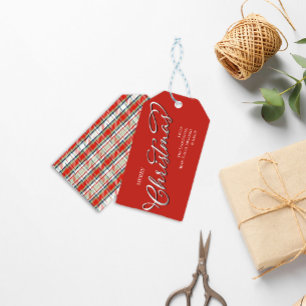 God jul Calligraphy Script Cute Red Play Presentetikett