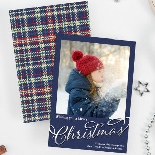 God jul Calligraphy Script Navy Blue Play Julkort