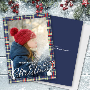 God jul Calligraphy Script Navy Blue Play Julkort