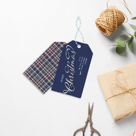 God jul Calligraphy Script Navy Blue Play Presentetikett