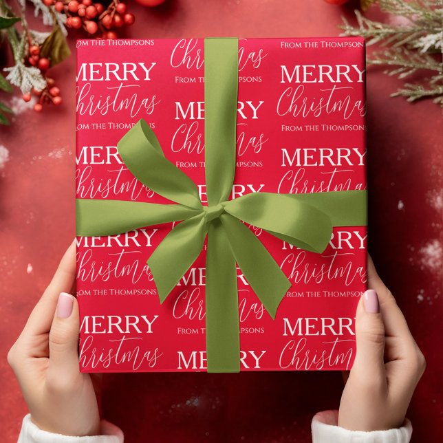 God jul Calligraphy Script Red Whimsical Presentpapper (Merry Christmas calligraphy script custom wrapping paper. )