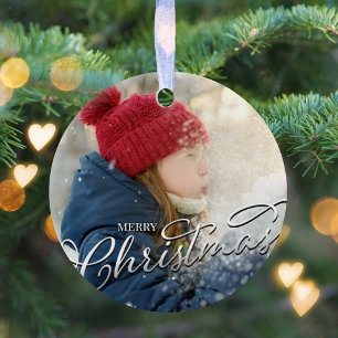 God jul Calligraphy Silver Snowflake Photo Julgransprydnad Keramik