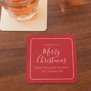 God jul Calligraphy Simple Cute Red Underlägg Papper Kvadrat