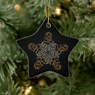 God jul Calligraphy Star on Black Julgransprydnad Keramik
