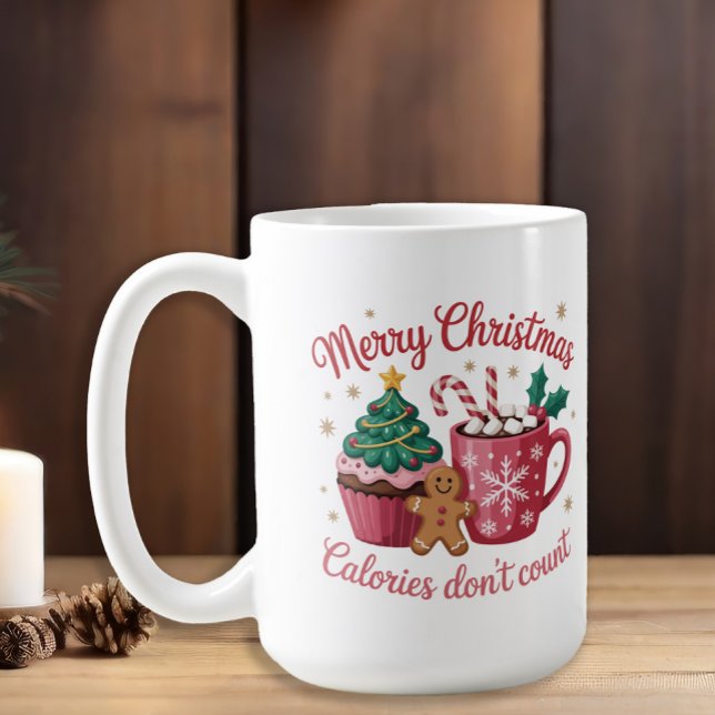God jul Calories Räkna inte kakaopakor Kaffemugg (Coffee and cupcakes "Merry Christmas Calories don't Count." mug)