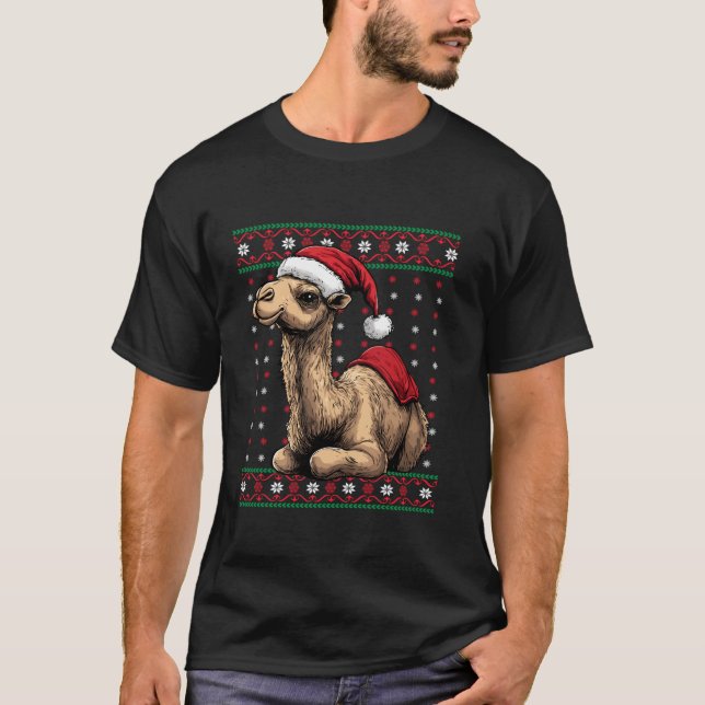 God jul Camel Älskare Santa Hat Funny Helgdag T Shirt (Framsida)
