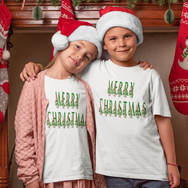God jul Candle Font Girls & Boys Tröja (Merry Christmas Candle Font Girls & Boys T-Shirt)