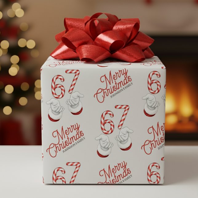 God Jul Candy Cane 6-7 Meme Mönster Presentpapper (Merry Christmas Candy Cane 6-7 Meme Pattern Wrapping Paper
)