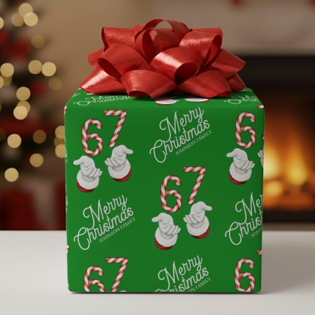 God Jul Candy Cane 6-7 Meme Mönster Presentpapper (Merry Christmas Candy Cane 6-7 Meme Pattern Wrapping Paper
)