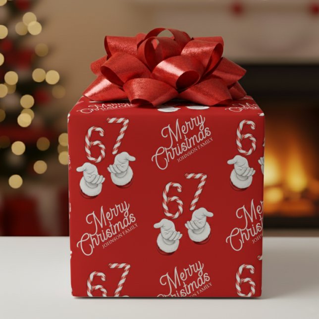 God Jul Candy Cane 6-7 Meme Mönster Presentpapper (Merry Christmas Candy Cane 6-7 Meme Pattern Wrapping Paper
)