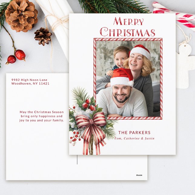 God jul Candy cane Bow Photo Helg Vykort (Skapare uppladdad)