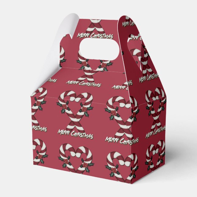 God jul Candy cane Hearts Red Favor Box Presentaskar (Framsidan Sidan)