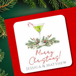 God Jul Candy Cane Martini och Mistel Fyrkantigt Klistermärke