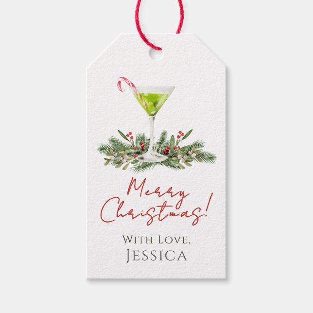 God Jul Candy Cane Martini och Misteltoe Presentetikett (Framsidan)