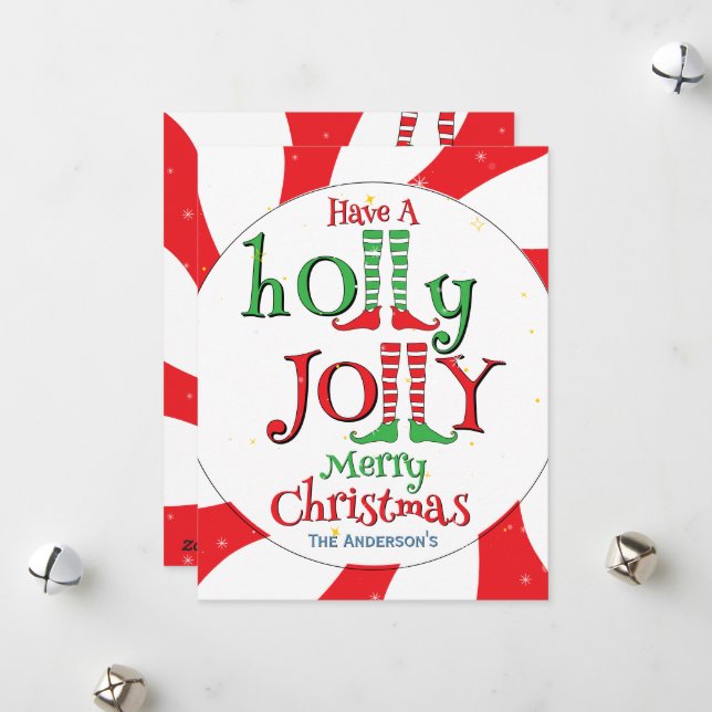 God Jul Candy Peppermint Swirl Holly Jolly Merry C Julkort (Fram/Back In Situ)