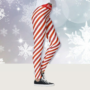 God jul Candy Strippad Faux Glitter Leggin Leggings