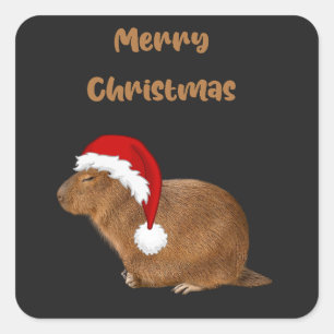 God jul Capybara; Capybara i Santa Hat Fyrkantigt Klistermärke