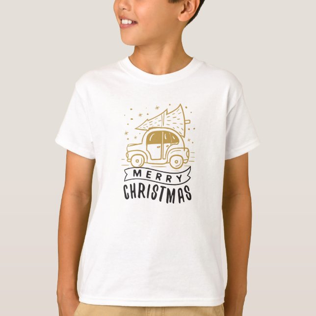 God jul Car Träd Guld Black Cute T Shirt (Framsida)