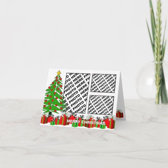 God jul Card Add 3 Photos Träd Gifts Helgkort (Framsida)